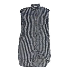Made in Italy Striped Sleeveless Button Down Tunic Dress Navy Blue White Women
